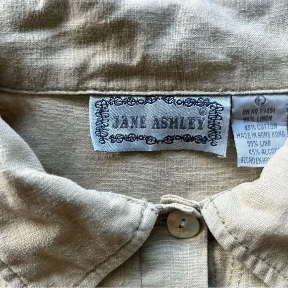 Jane Ashley Tan Silver Embroidered Linen Blend Shacket Shirt Women’s Large - Picture 13 of 14